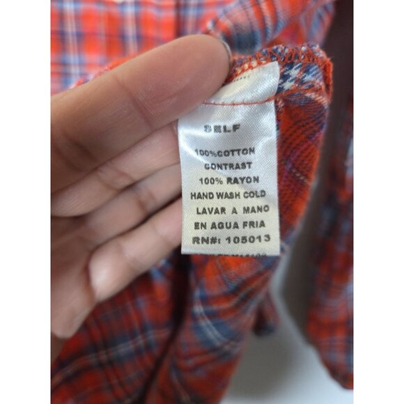 Andree by Unit Blouse Women’s Orange Small Plaid Floral Embroidery Button Down - Picture 4 of 5